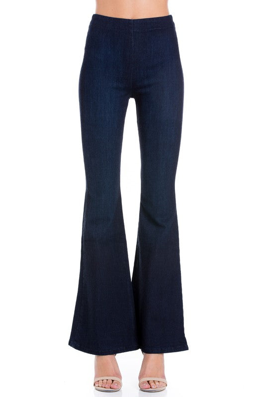 zipper back faded denim flare jeans pants