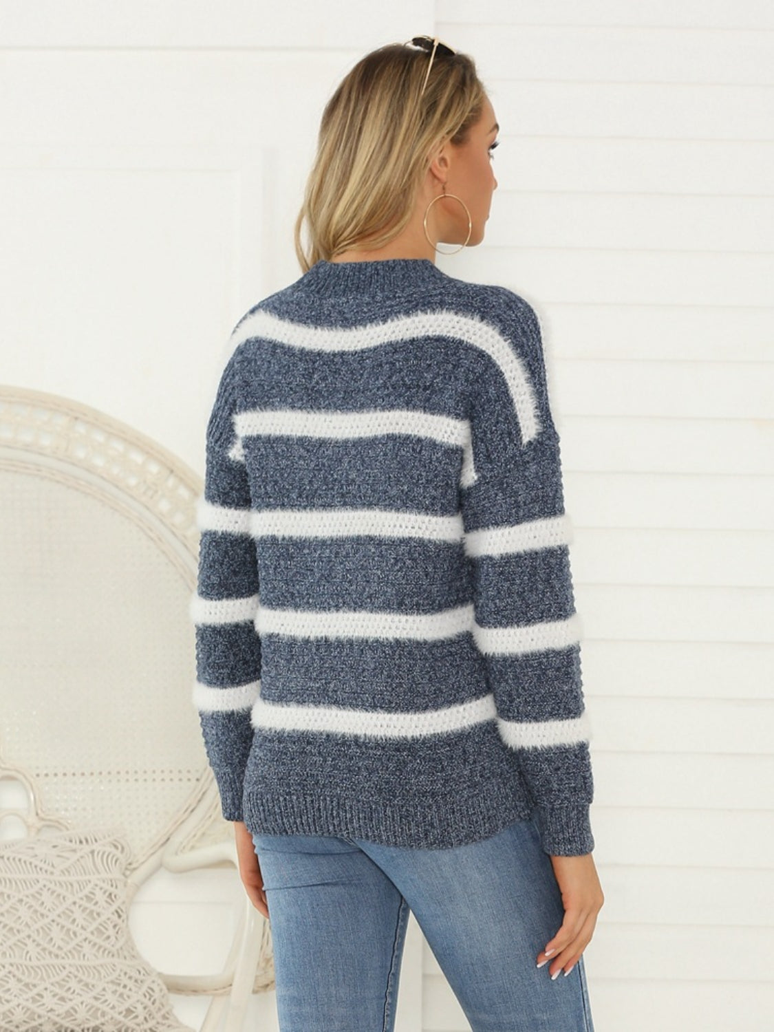 Shiny Striped Round Neck Long Sleeve Sweater