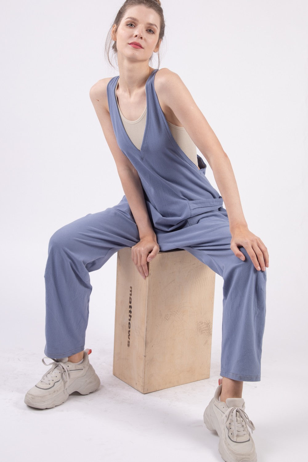 VERY J Plunge Sleeveless Jumpsuit with Pockets