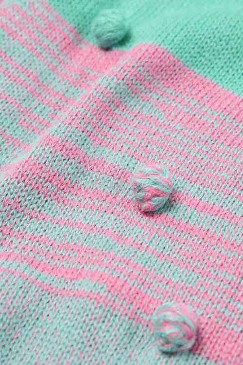 Color Contrast Ball Decoration Medium Long Cardigan