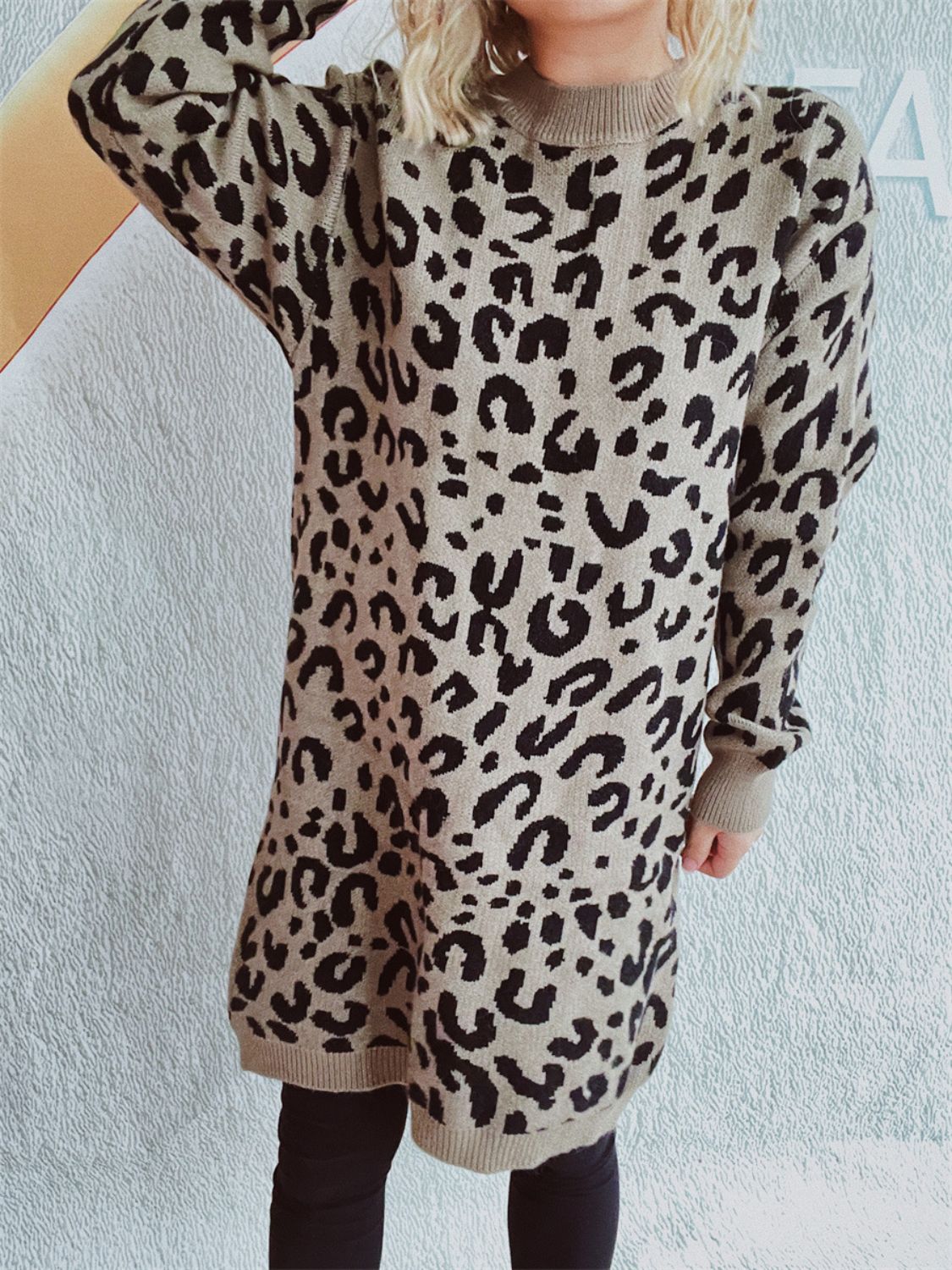 Leopard Round Neck Long Sleeve Sweater