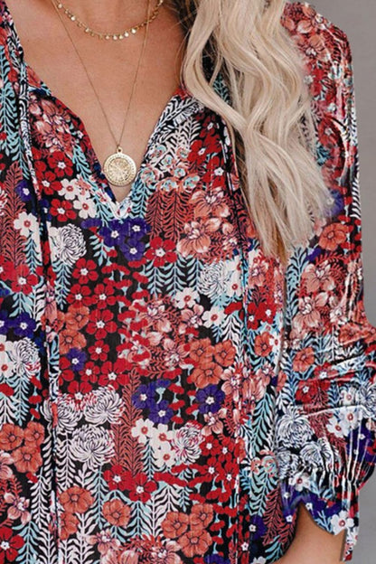 Printed Tie Neck Long Sleeve Blouse