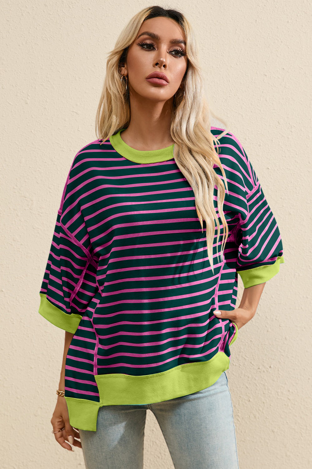 Striped Round Neck Half Sleeve T-Shirt