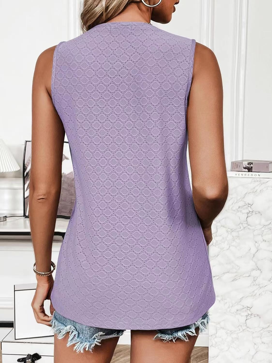 Eyelet Round Neck Tank