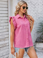 Raw Hem Ruffled Cap Sleeve Denim Top