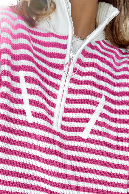 Striped Half Zip Long Sleeve Sweater