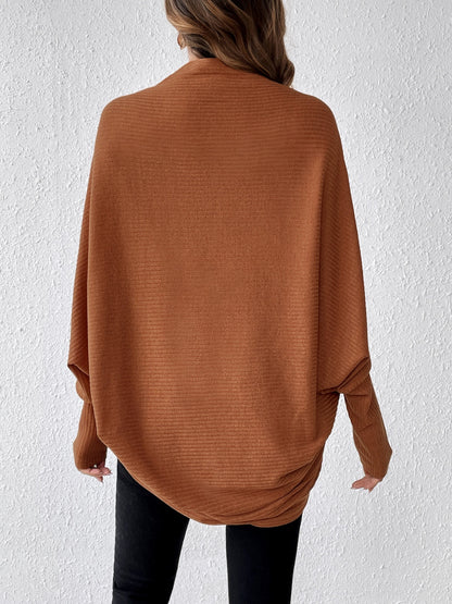 Ribbed Open Front Lantern Sleeve Cocoon Cardigan