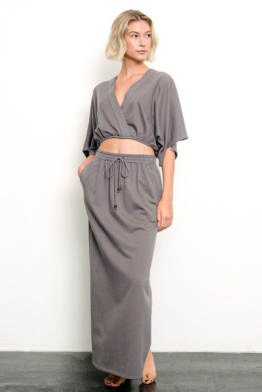 BRUSHED ORGANIC HEMP Side Slit Maxi Skirt