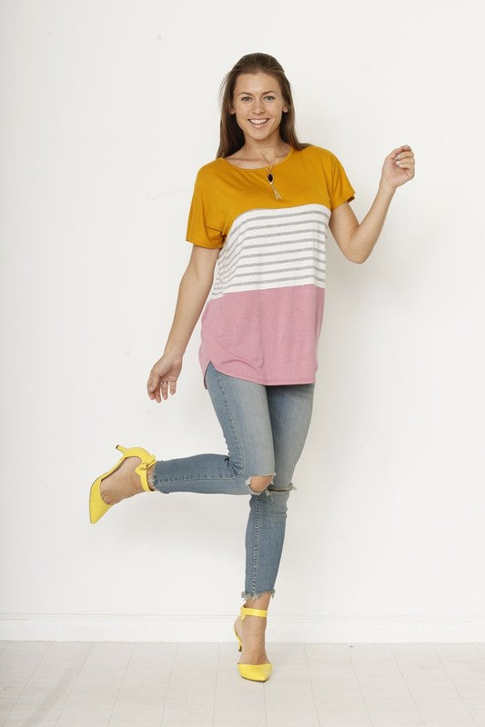 Three color block tunic top