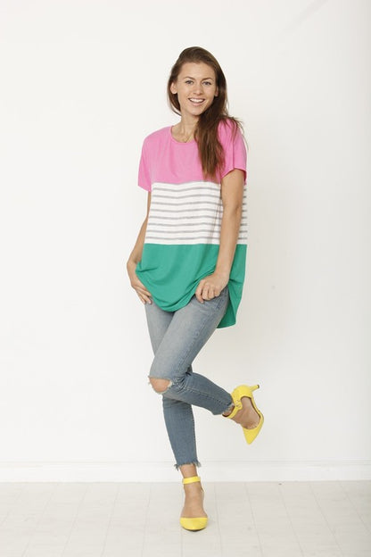 Three color block tunic top