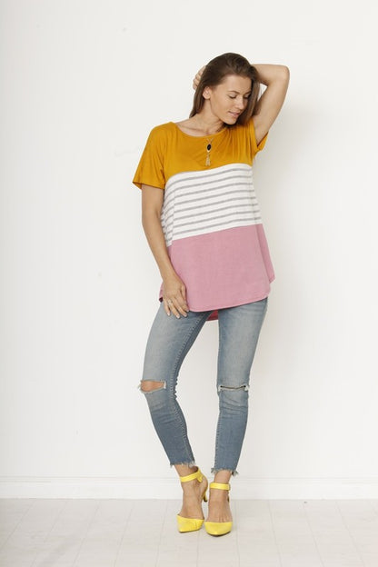 Three color block tunic top