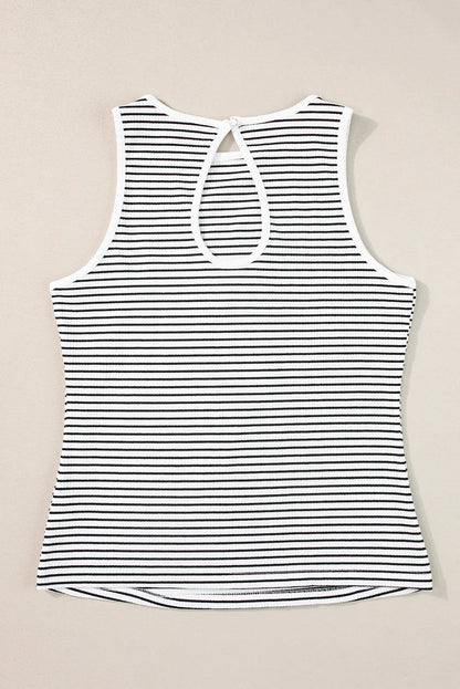 Cutout Striped Round Neck Tank