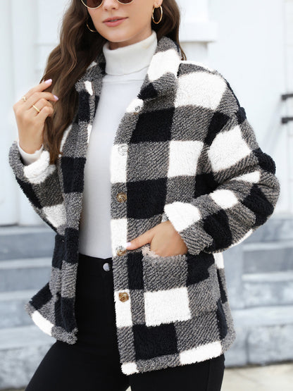 Button Up Drop Shoulder Fuzzy Jacket