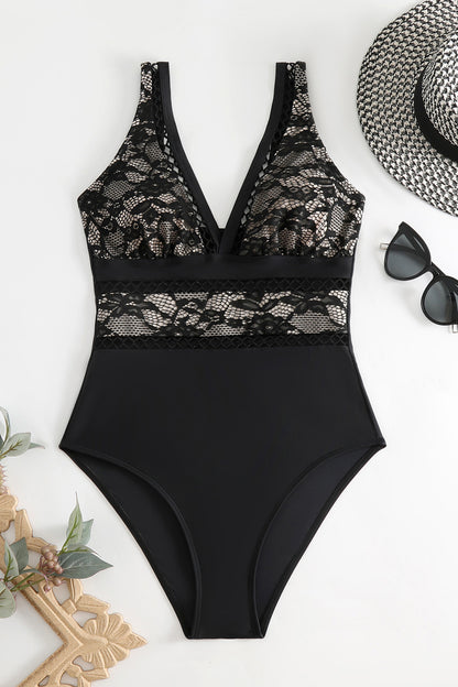 Lace V-Neck Sleeveless One-Piece Swimwear