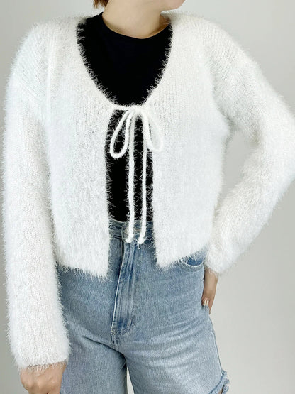 Tied Open Front Dropped Shoulder Cardigan