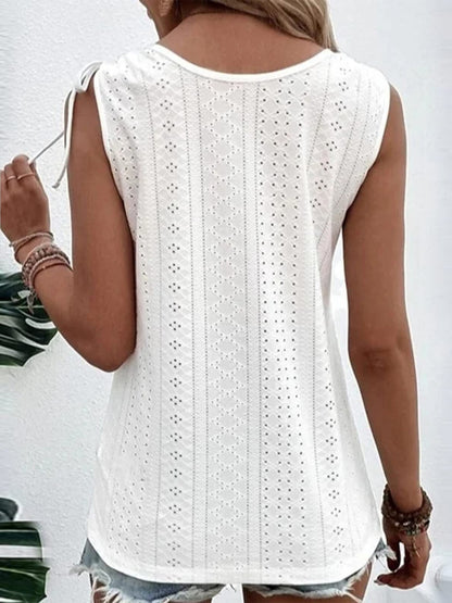 Eyelet Tie Shoulder Scoop Neck Tank