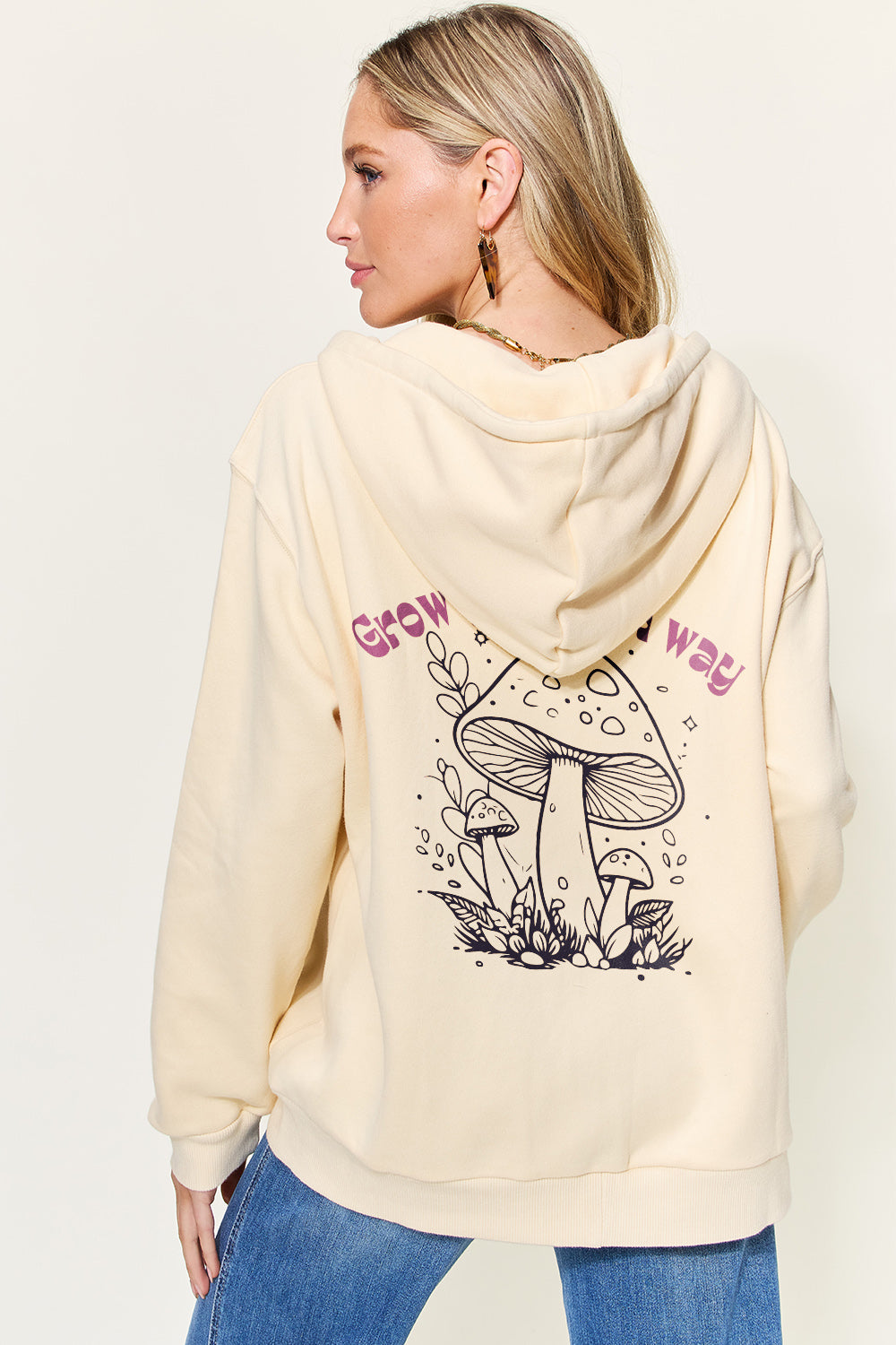 Simply Love Full Size GROW YOUR OWN WAY Graphic Zip-Up Hoodie with Pockets