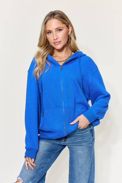 Simply Love Full Size Letter Graphic Zip-Up Hoodie with Pockets