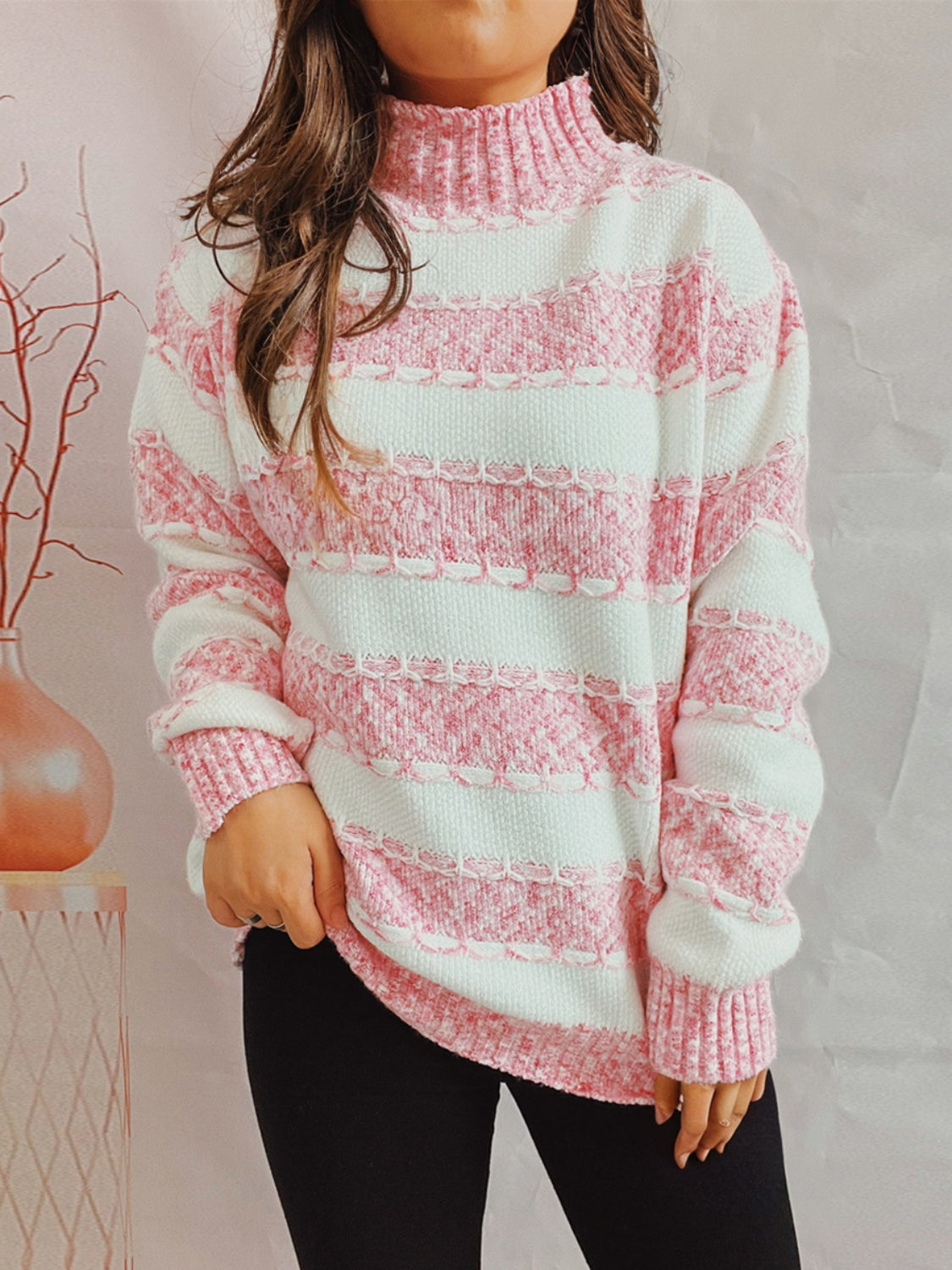 Striped Turtleneck Long Sleeve Sweater