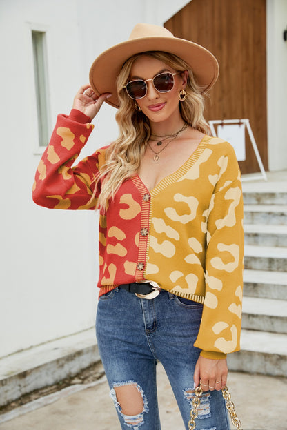 Leopard Button Up Dropped Shoulder Cardigan