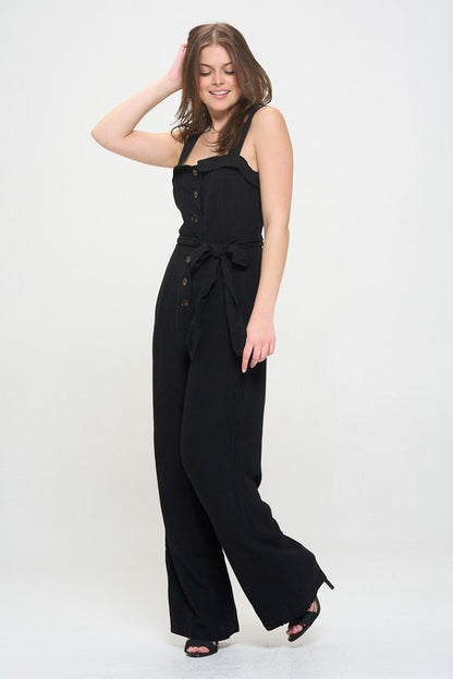 PLUS SLEEVELESS ADJUSTABLE STRAP BUTTON JUMPSUIT