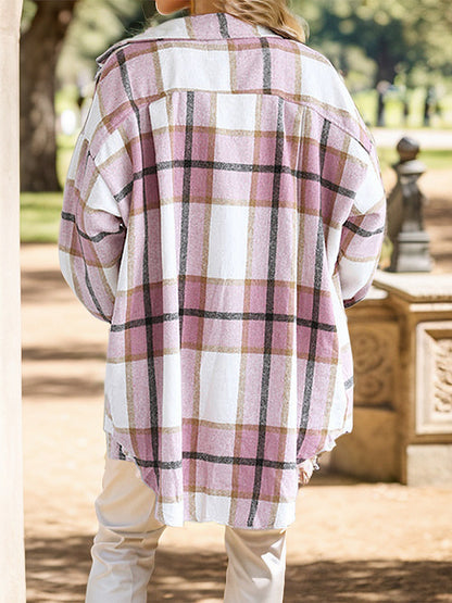 Plaid Button Up Dropped Shoulder Shacket