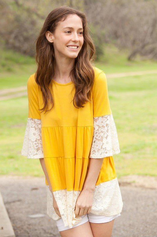 Lace Ruffle Sleeve Tiered Tunic