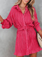 Tie Waist Button-Down Long Sleeve Dress