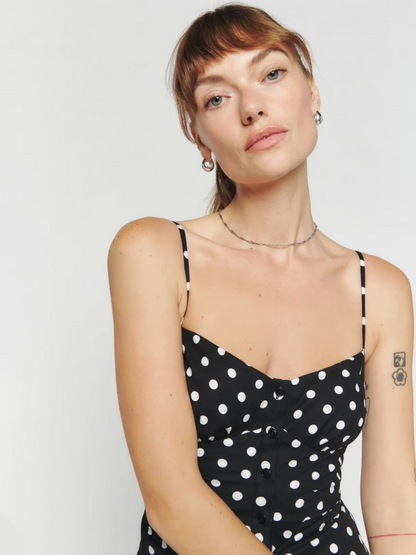 French Polka Dot V neck Sling Vest Summer Breasted Women Cropped Top