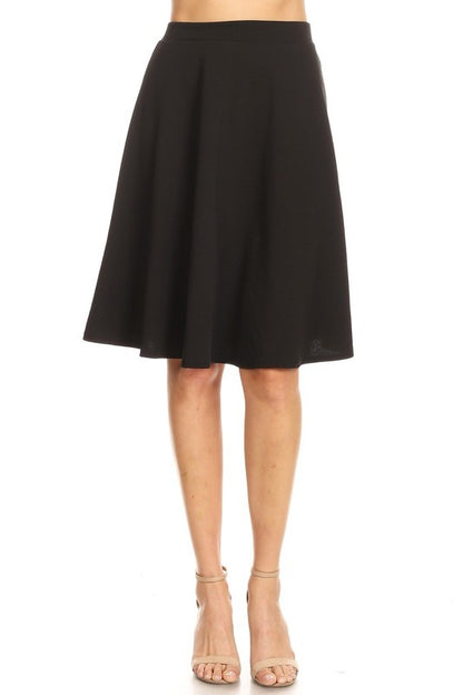 Solid high waisted A-line knee length skirt