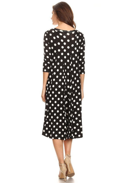 Paneled polka dot a-line midi dress