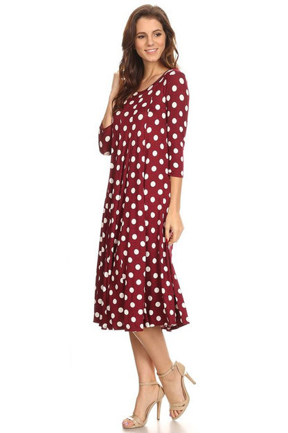 Paneled polka dot a-line midi dress