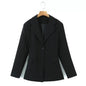 Spring Black Blazer Women Design Collared One Button Waist Tight Slim Fit Casual Shirt