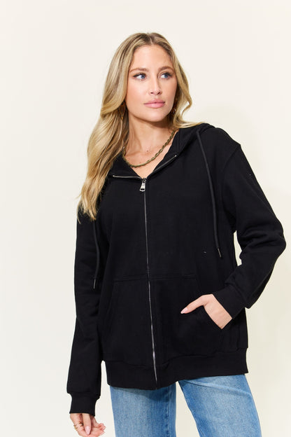 Simply Love Full Size GOOD VIBES ONLY Graphic Zip-Up Hoodie with Pockets