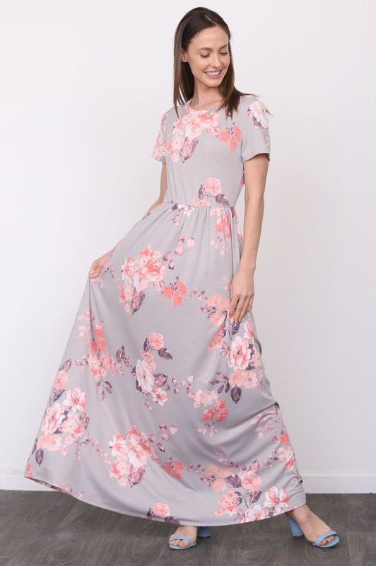 Short Sleeve Floral Maxi Dress