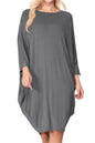 Solid knit dress Crew neck Long dolman sleeves