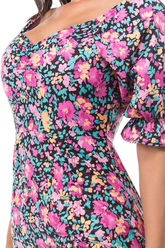 FLOWER PRINT MINI DRESS