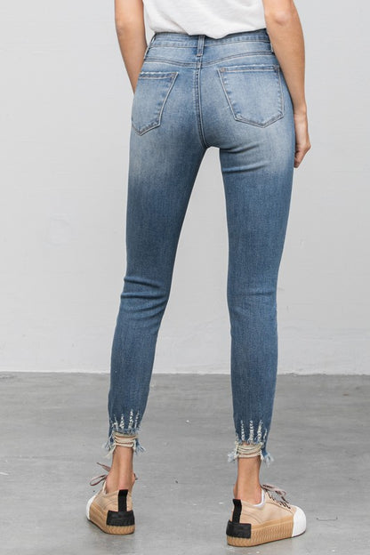 Distressed Raw Hem Skinny Jeans