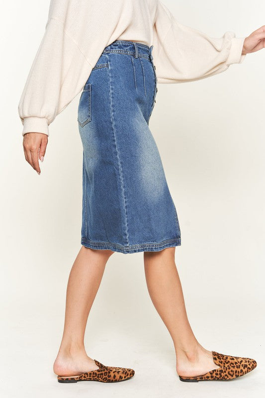 Denim button down front midi skirt JBJ1077