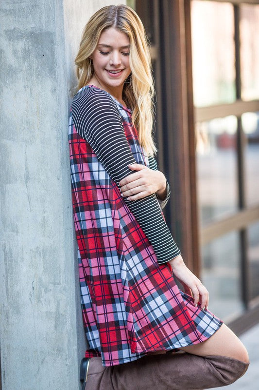 Stripe Sleeve A- Line Mini Dress