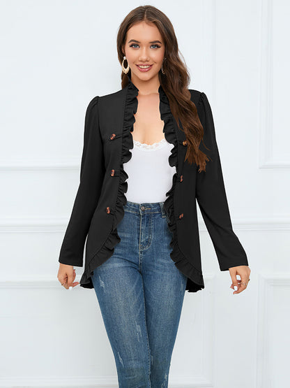 Ruffle Trim Long Sleeve Blazer