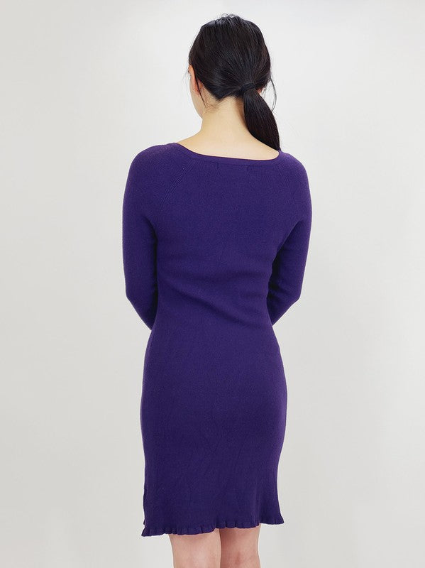 Round Neck Reglan Sleeve Ribbed Knit Sweater Dress