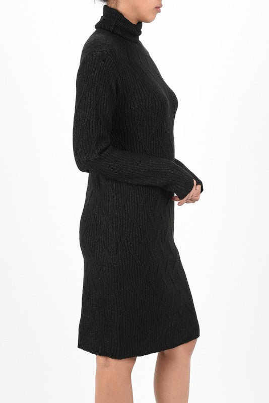 Loose Fit Turtleneck Long Sleeve Sweater Dress