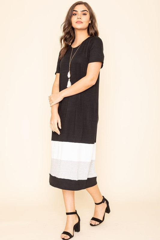 Color Block Calf Length Dress