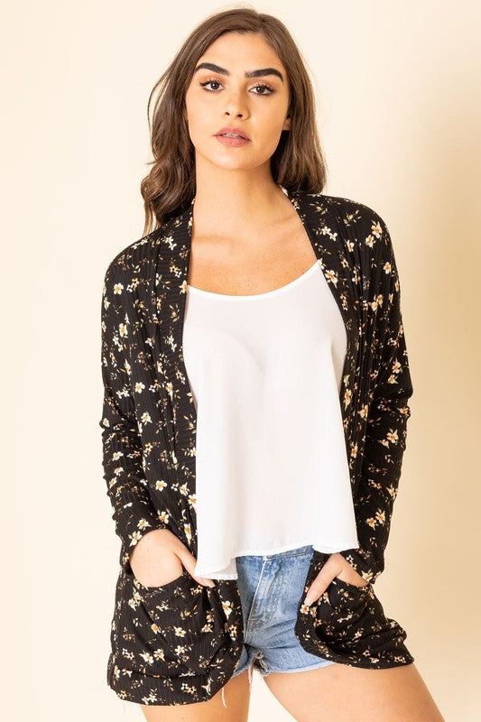 Floral Ribbed Slouch Cardigan