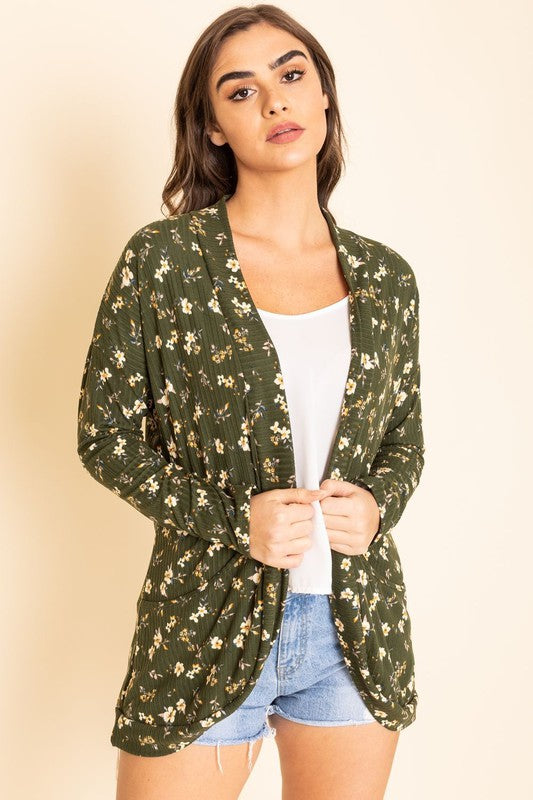 Floral Ribbed Slouch Cardigan