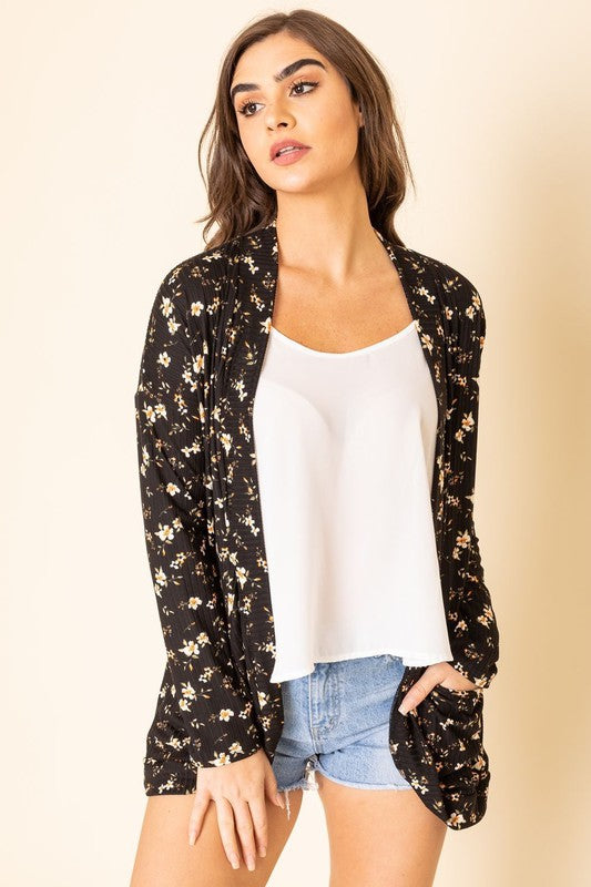 Floral Ribbed Slouch Cardigan