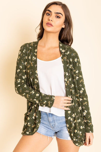 Floral Ribbed Slouch Cardigan