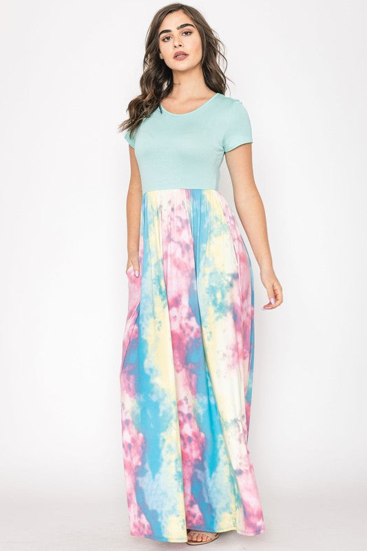 Two Tone Tie Dye Maxi Dress