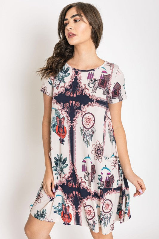 Plus Dream Catcher Print Shift Dress